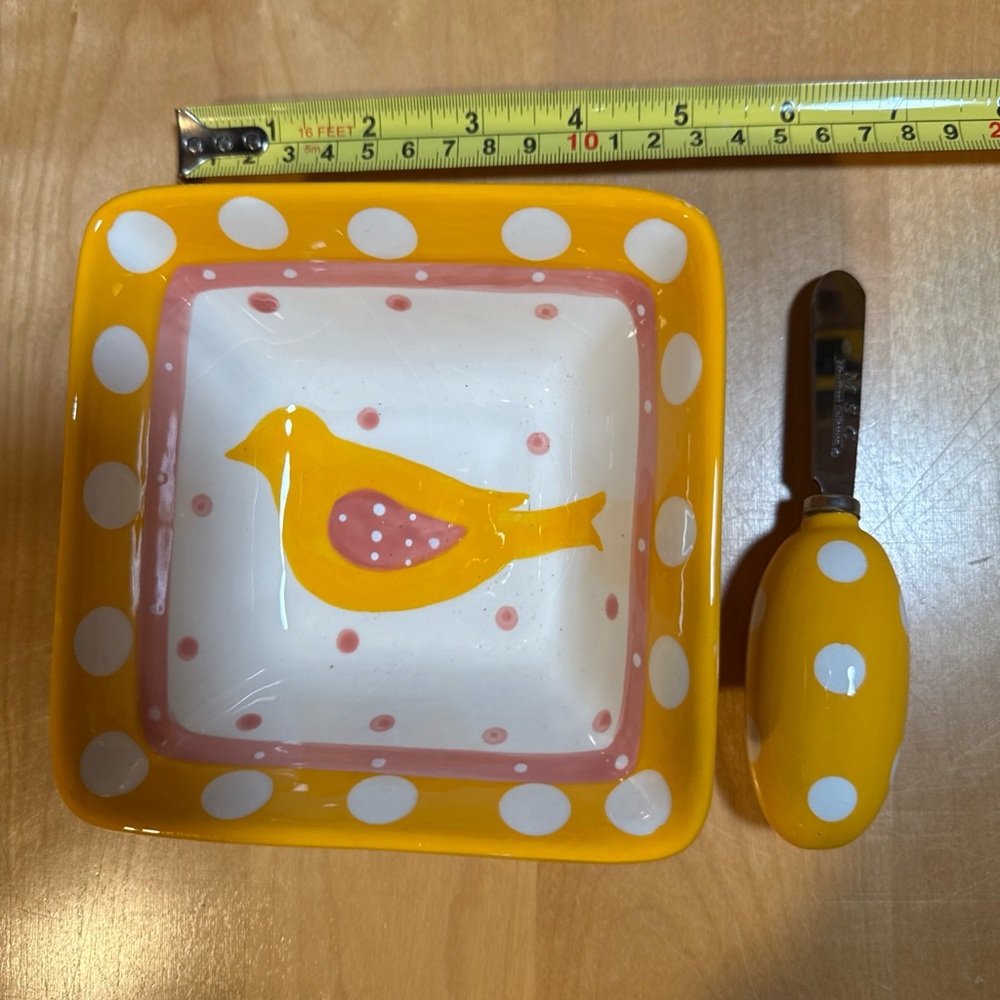 Yellow and Pink Bird Design Serving Dish Set